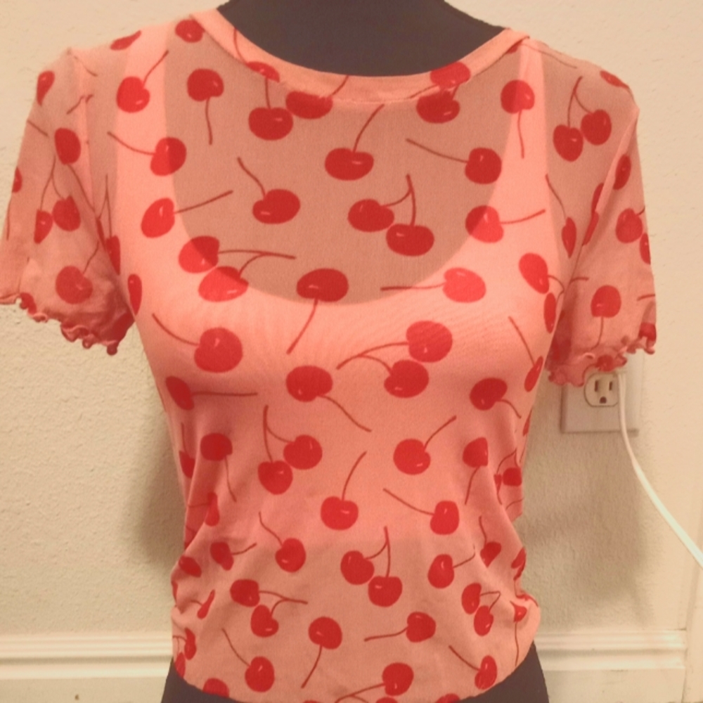 Mesh cherry crop top